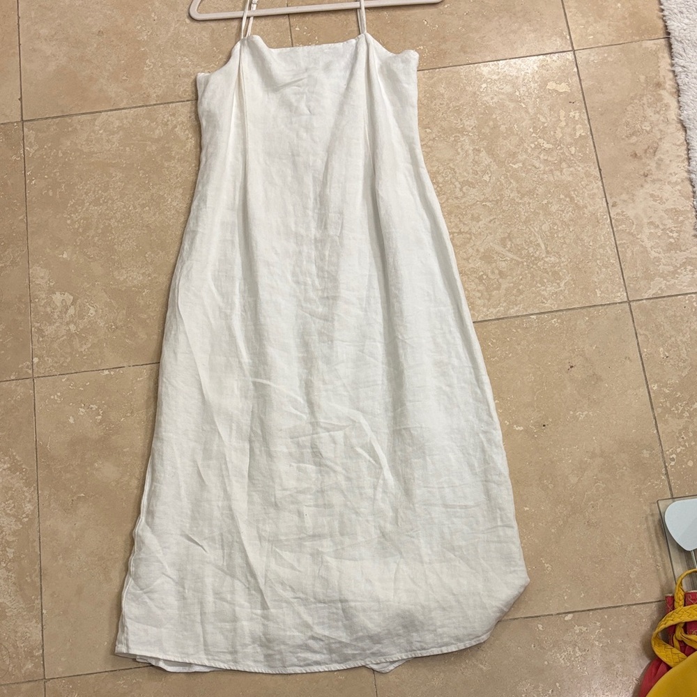 White Spaghetti Strap Linen Dress
